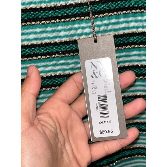 NWT Eva Mendes Green/Black Striped Sequin Shift Midi Dress XXL Womens - Picture 9 of 14